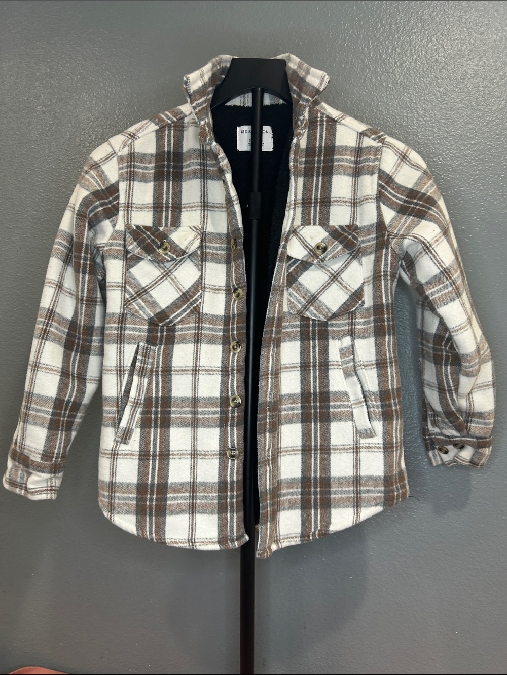 Boys Brown & White Plaid Sherpa-Lined Shirt Jacket